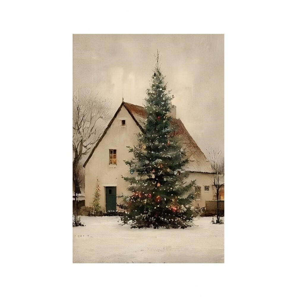 Rustic Christmas Tree Cottage Unframed Canvas Wall Art  24" X 36"